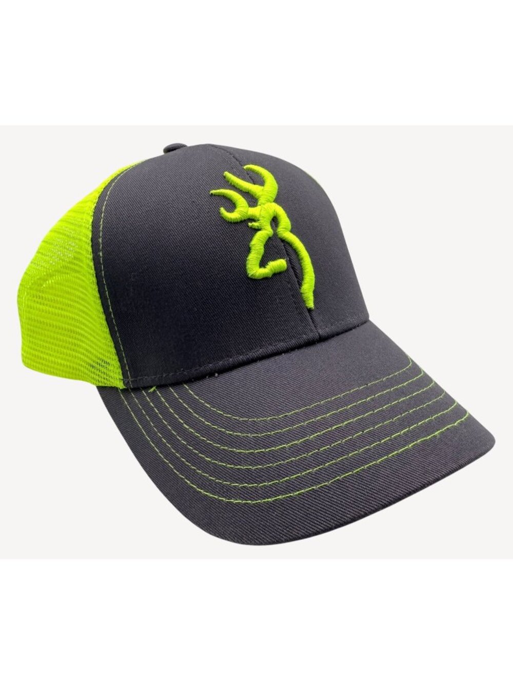 Browning Flashback Grey Cotton & Neon Green Mesh Cap Embroidered Logo Snap Back